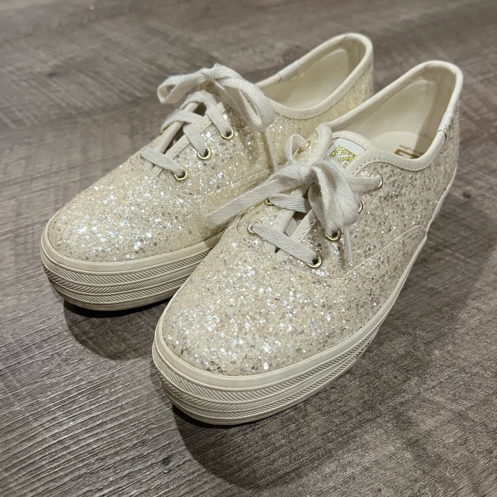 Keds Glitter Platform Sneakers in Ivory